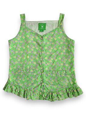 Room Seven Vintage Girls Sleeveless Cotton Floral Button-Front Ruffle Top S